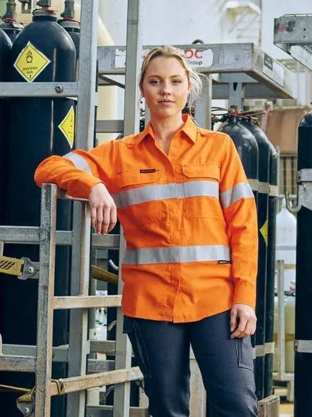 Bisley Apex 185 Women's Taped Hi Vis FR Vented Shirt BL8439T Metro Workwear.